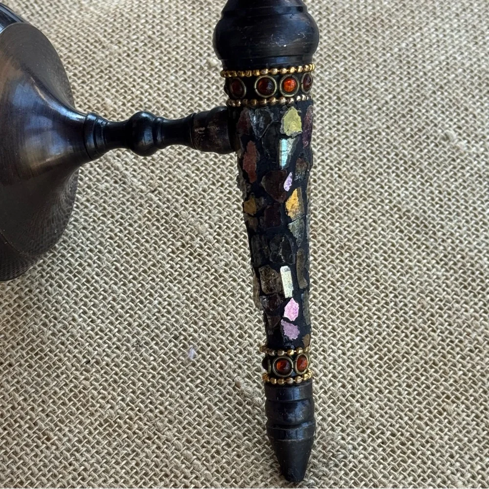 vintage brass wall sconce candle holders with a mosaic inlay
